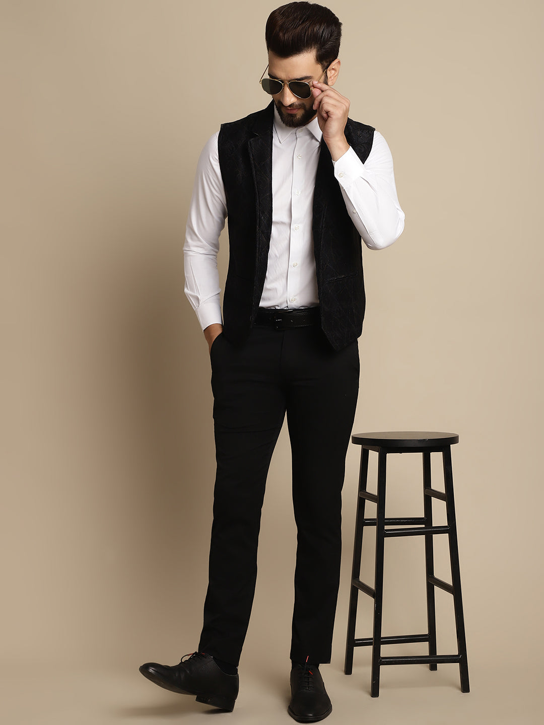 Even Apparels Men's Black Waistcoat with Notched Lapel