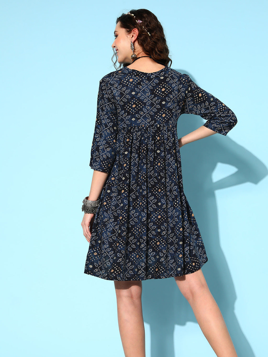 InWeave Women's Black Ethnic Motif Short Dress
