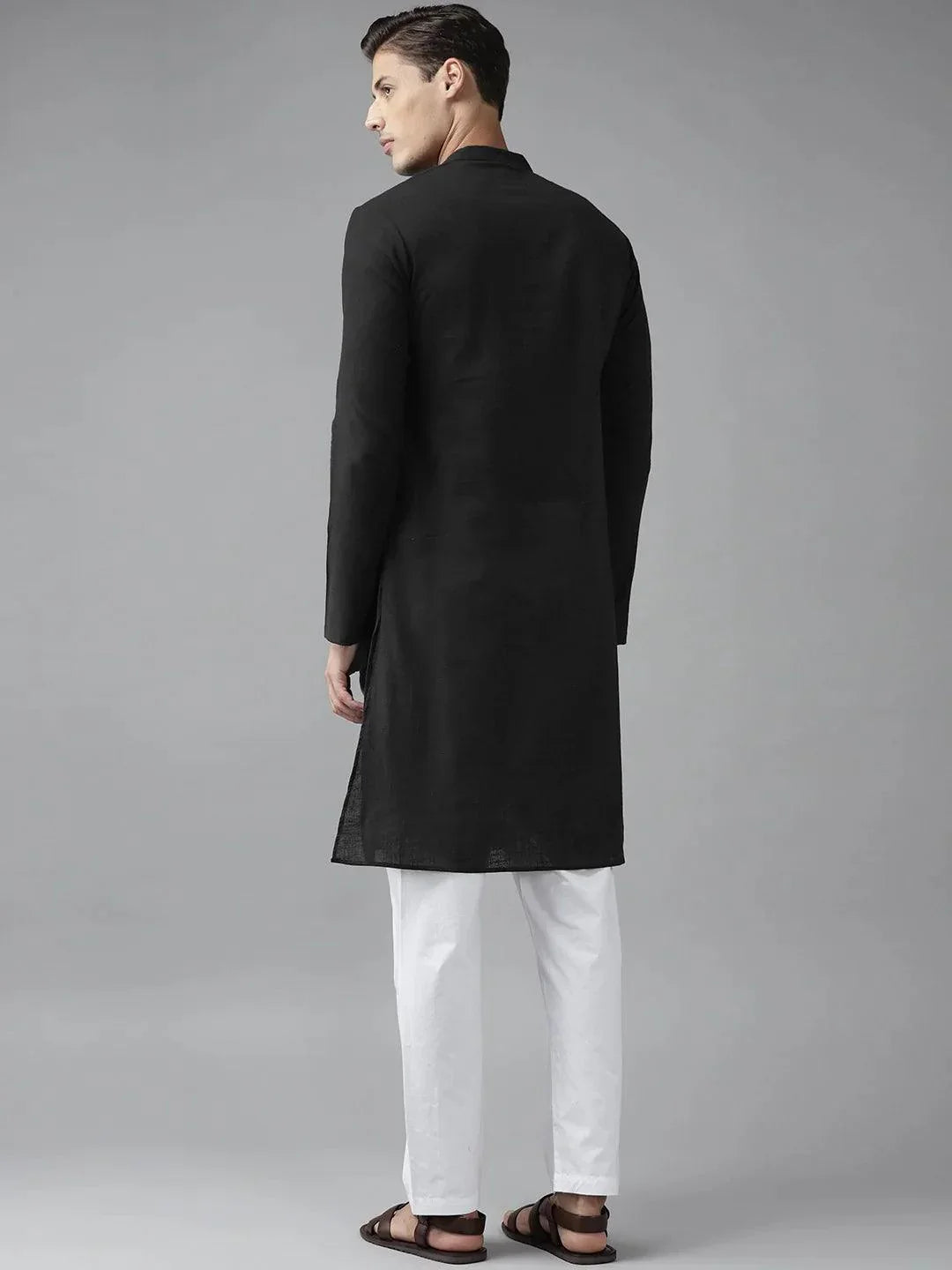 Fabmade Men Z-Black Cotton Linen Kurta Pyjama