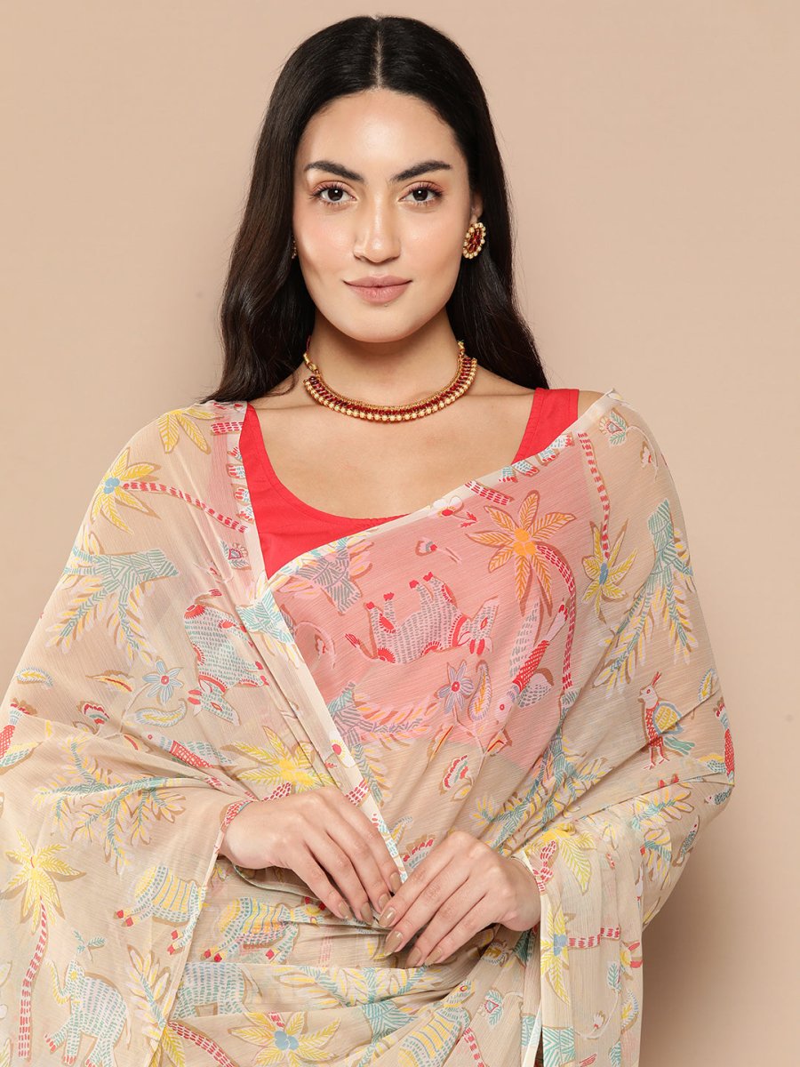 Ahalyaa Floral Printed Poly Chiffon Saree