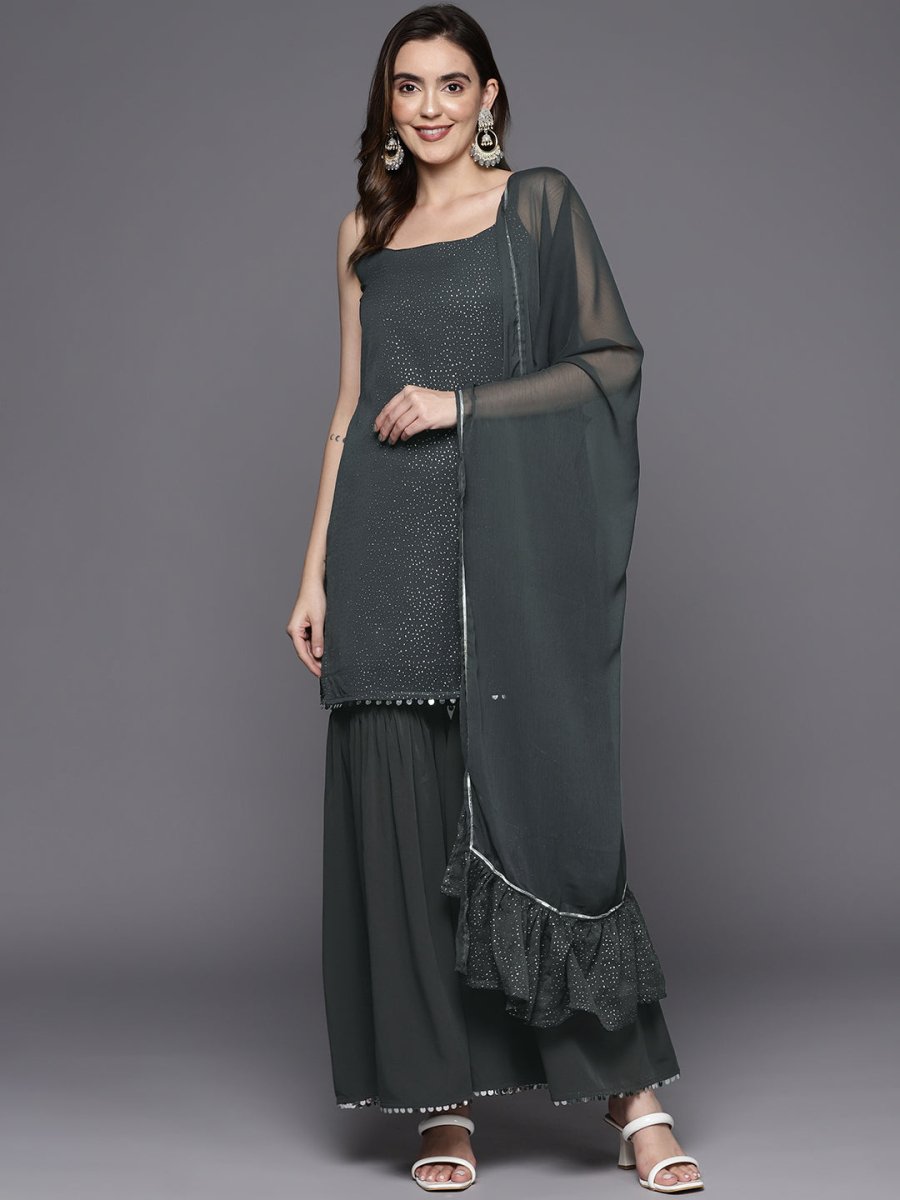 Ahalyaa Printed Regular Gotta Patti Kurti With Sharara & Dupatta