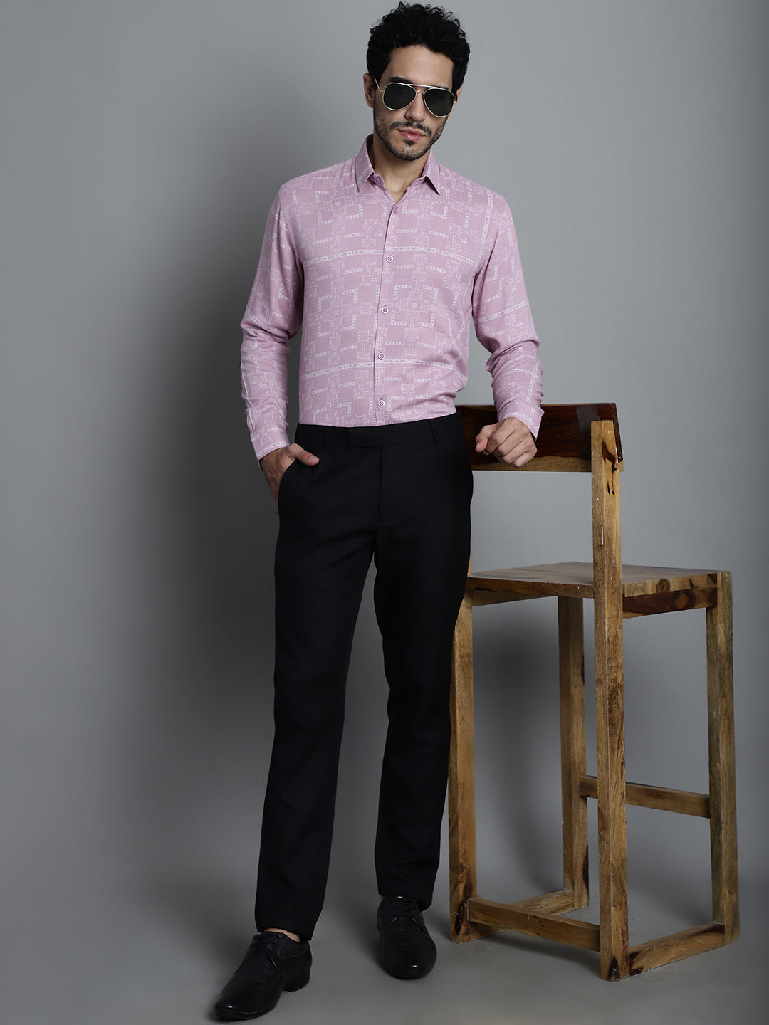 Jainish Men's Geomatric Printed Formal Shirts - Magenta