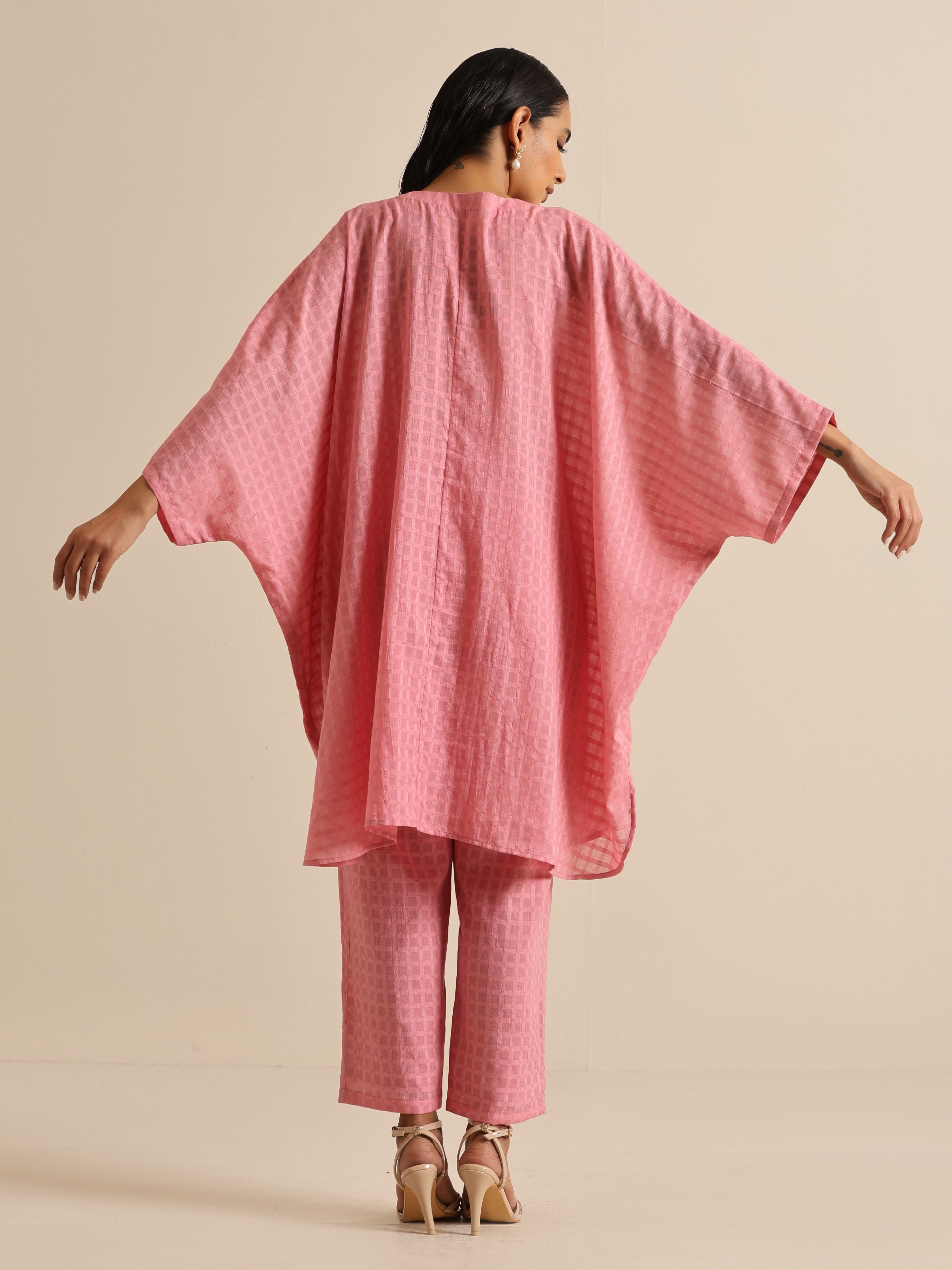 trueBrowns Light Pink Dobby Oversized Co-Ord Set