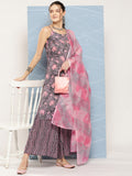 InWeave Women's Mauve Abstract Strappy Set With Dupatta