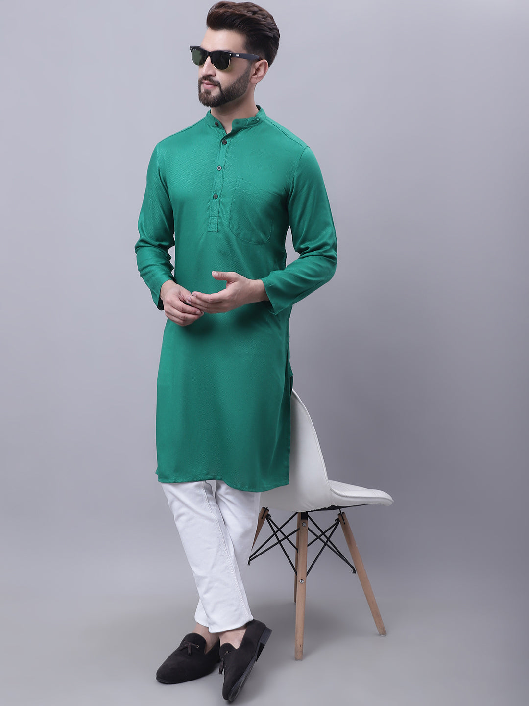 Even Apparels Green Kurta With Band Collar