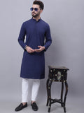 Even Apparels Blue Pure Cotton Kurta With Band Collar