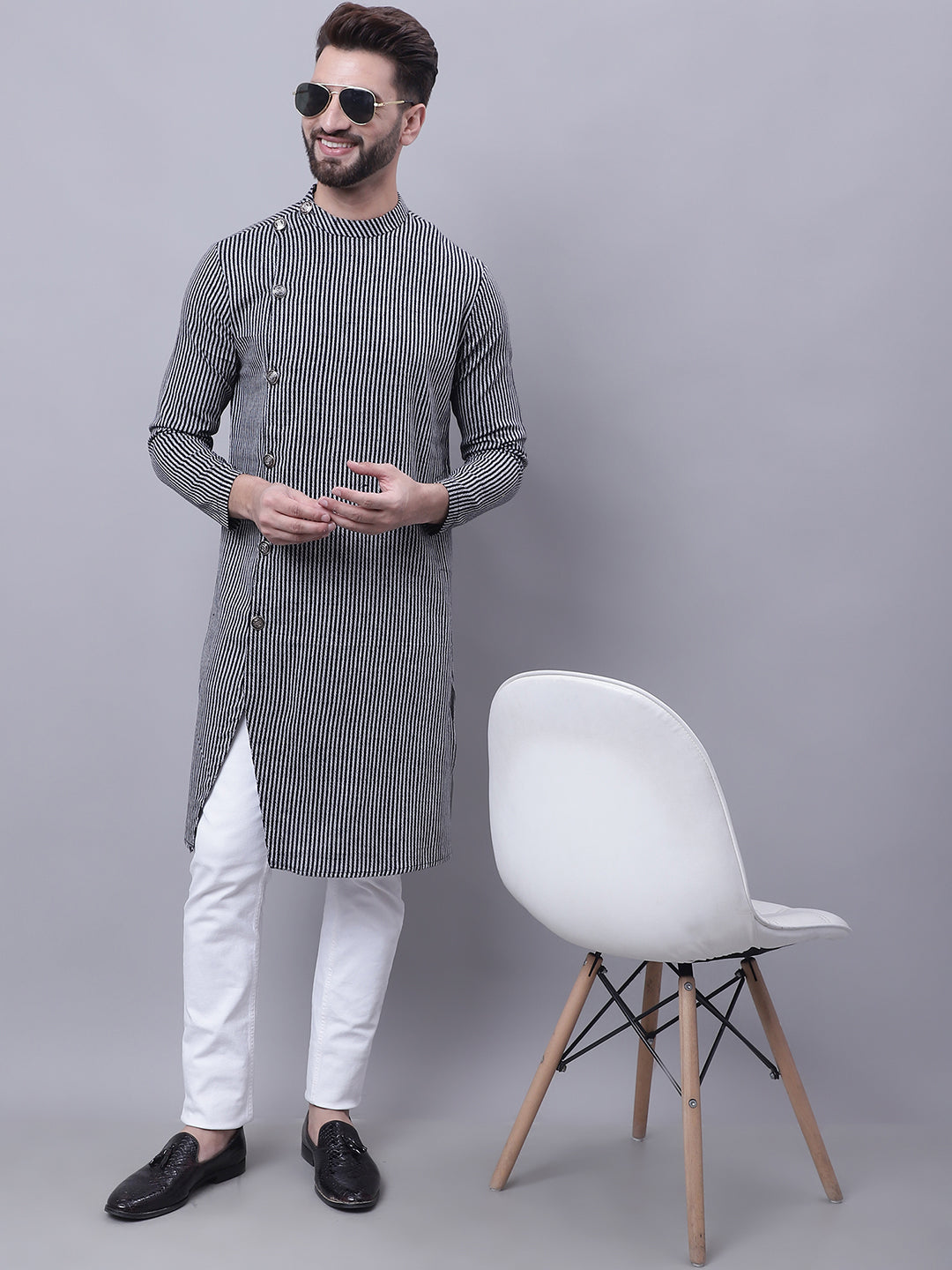 Even Apparels Black Sherwani Kurta With Asymetrical Cut