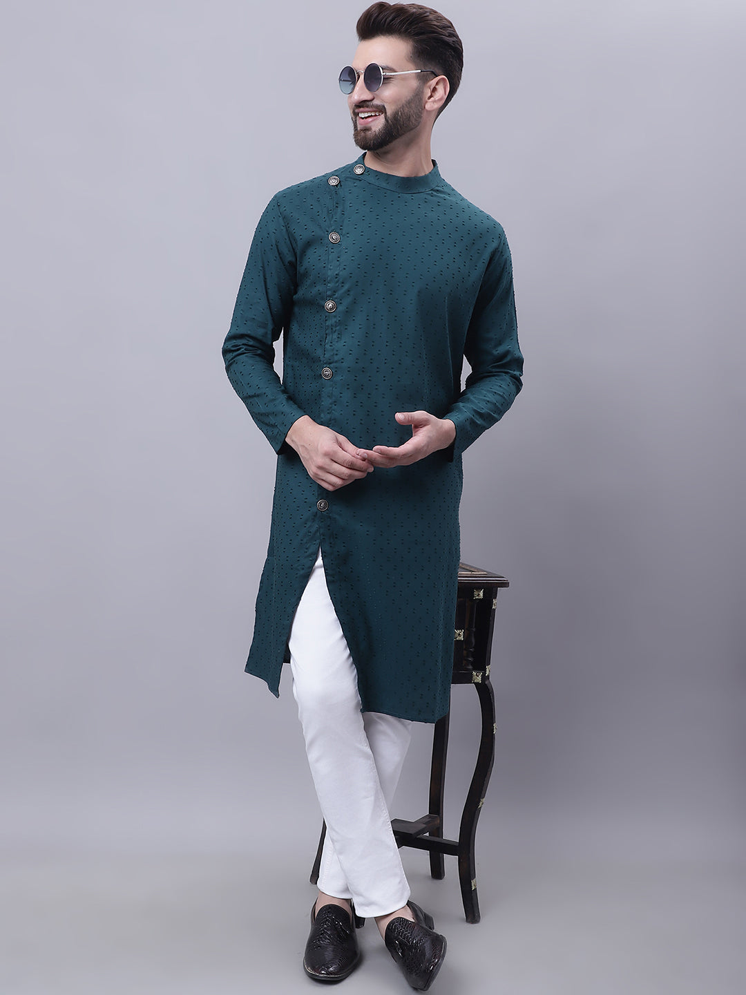 Even Apparels Green Sherwani Kurta With Asymetrical Cut