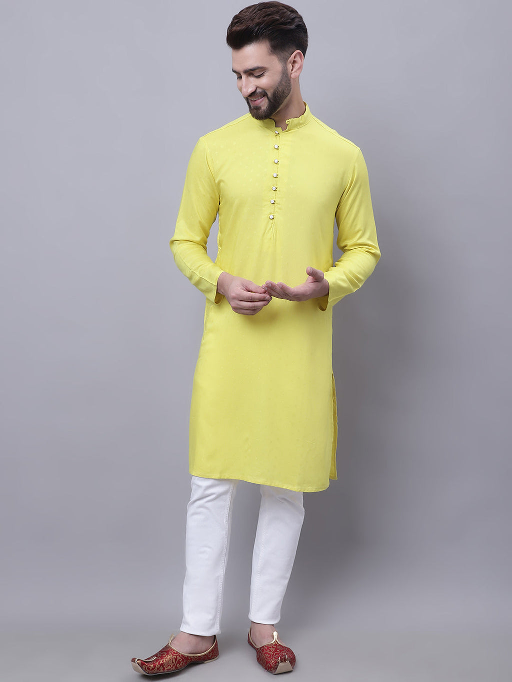 Even Apparels Yellow Pure Cotton Short Sleeves Kurta With Band Collar