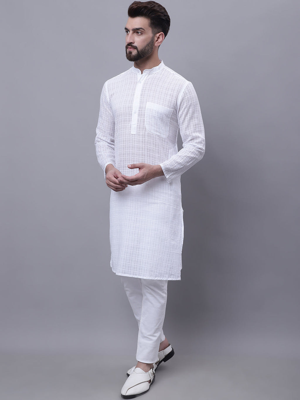 Even Apparels White Pure Cotton Kurta With Band Collar