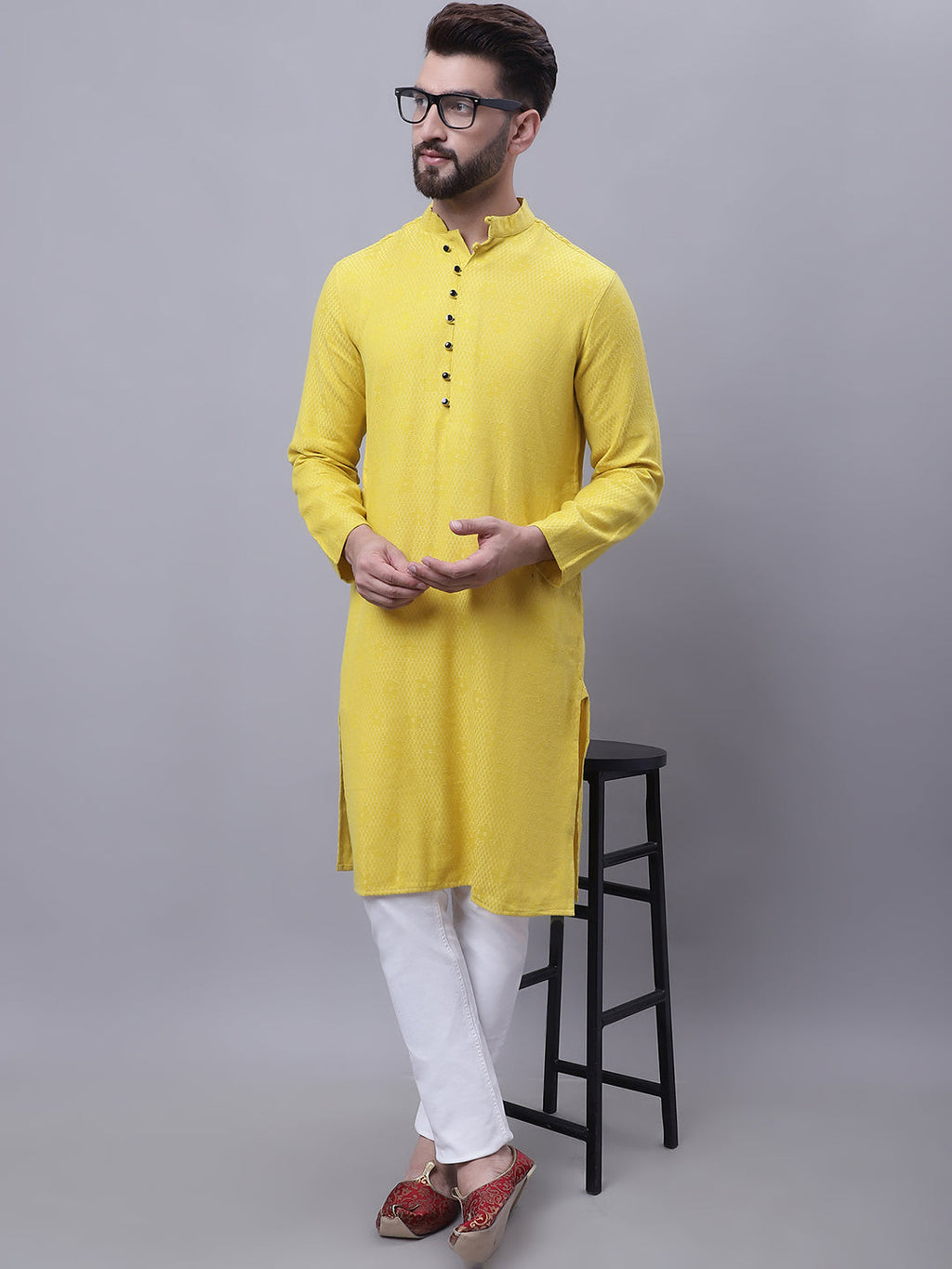Even Apparels Yellow Pure Cotton Kurta With Band Collar