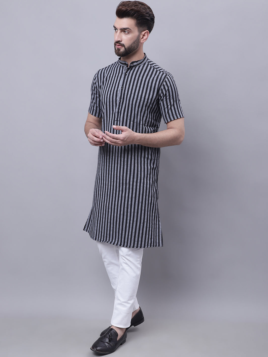Even Apparels Multi Pure Cotton Short Sleeves Kurta With Band Collar