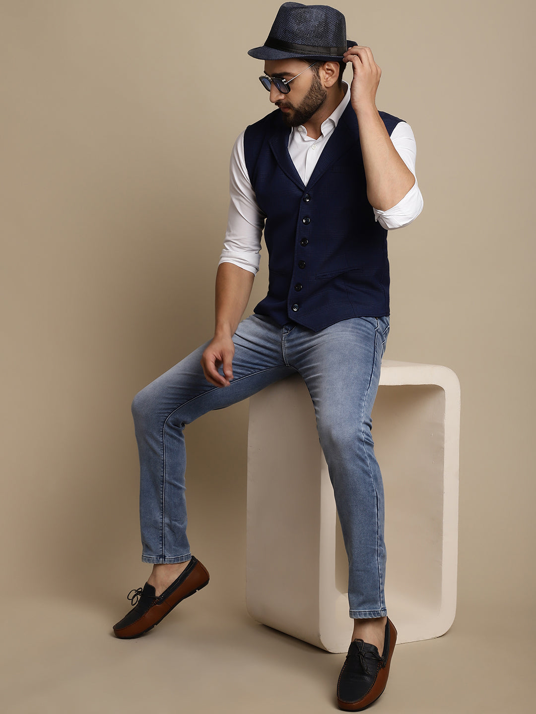 Even Apparels Men's Blue Waistcoat with Notched Lapel