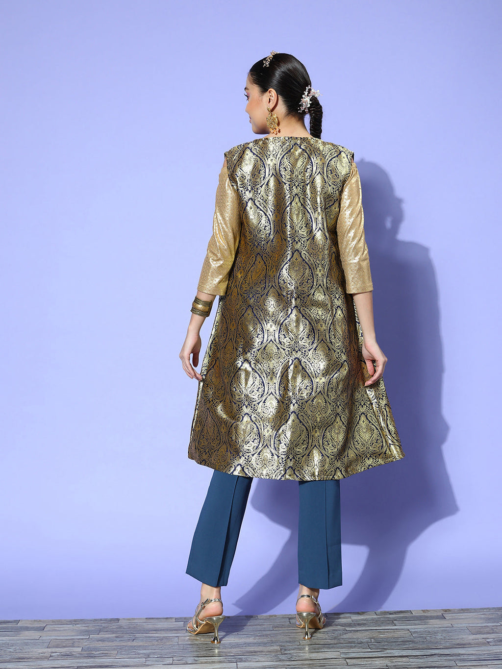 InWeave Women's Navy Brocade Jacket