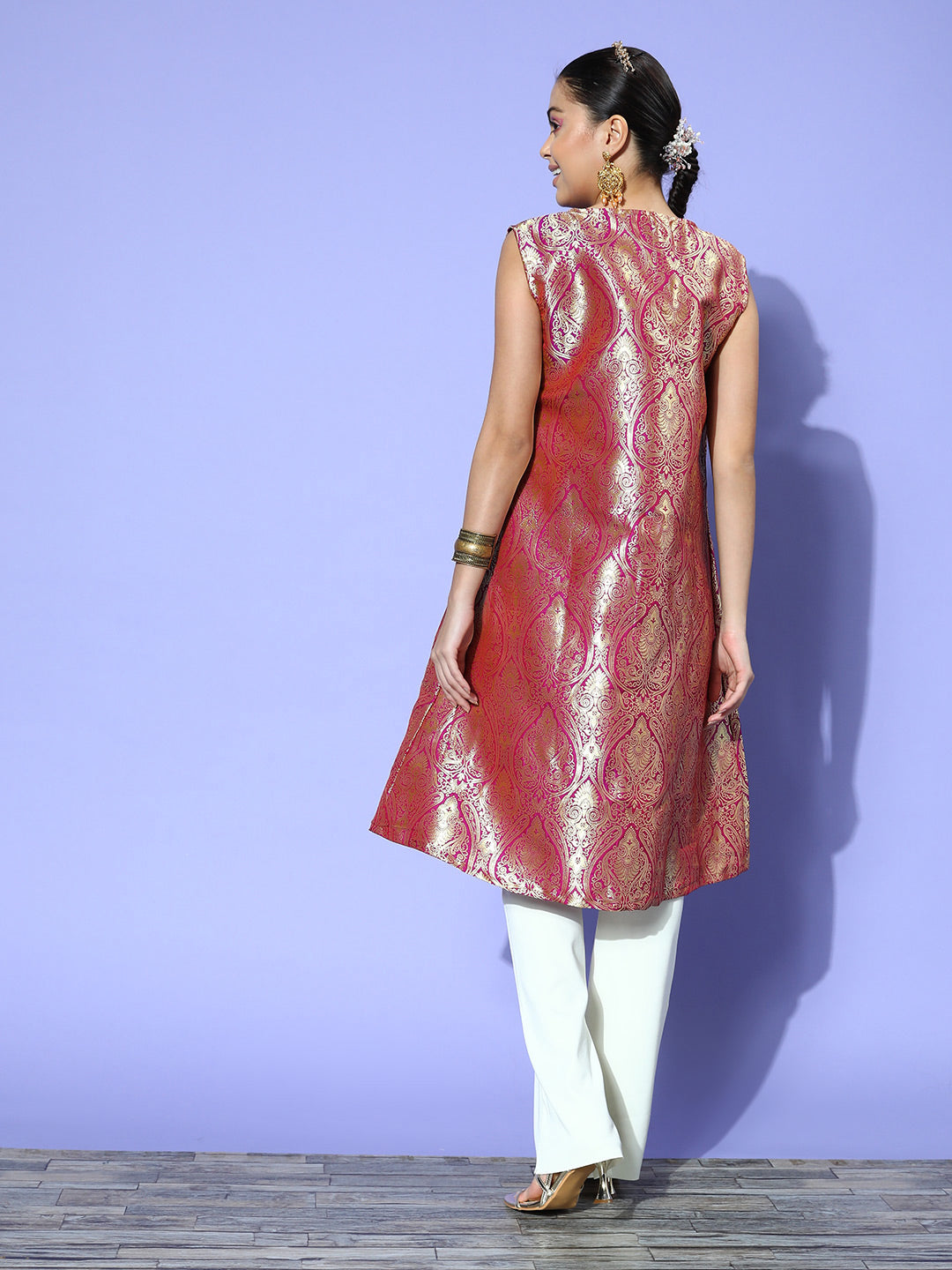InWeave Women's Pink Brocade Jacket
