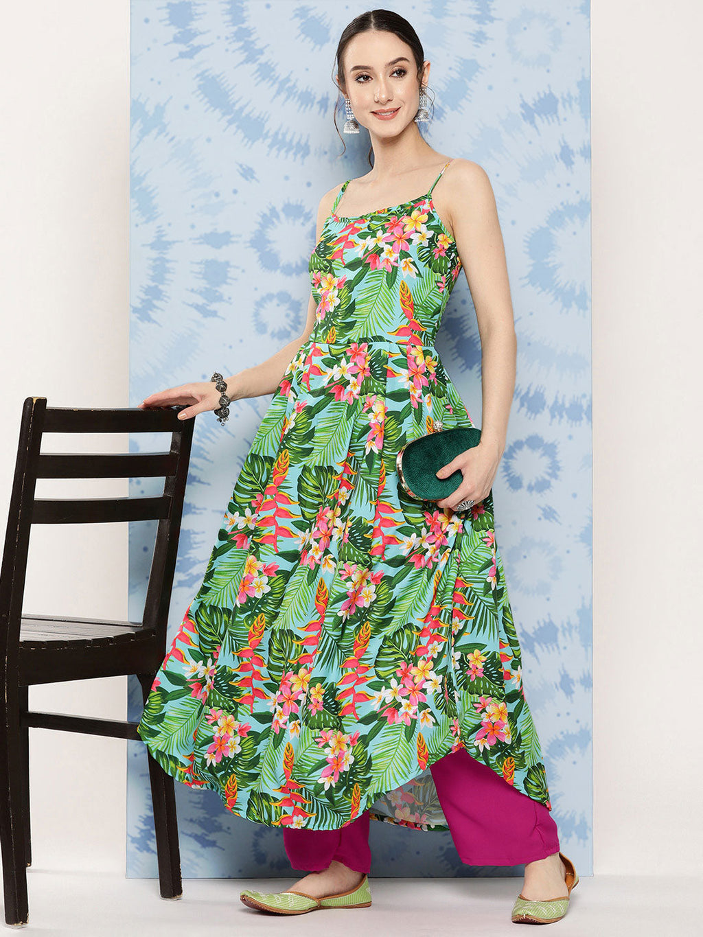 InWeave Women's Mint Green Leaf Japanese Art Strappy Set