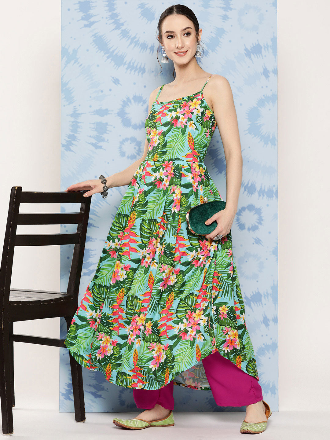 InWeave Women's Mint Green Leaf Japanese Art Strappy Set
