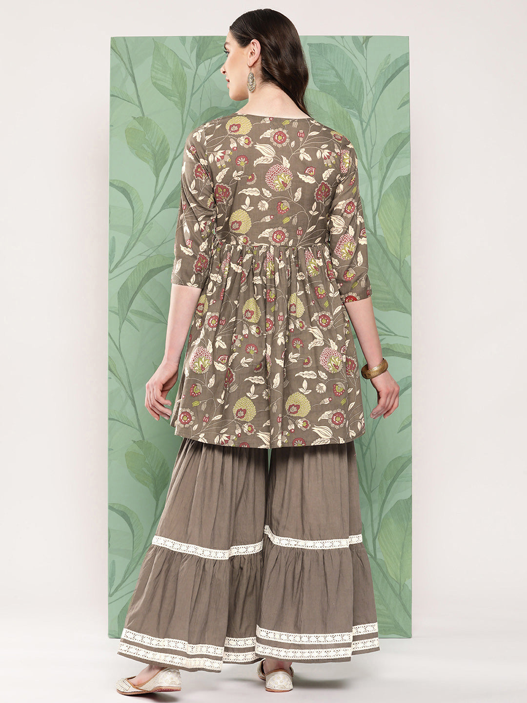 InWeave Women's Olive Shade Tropical Sharara Set