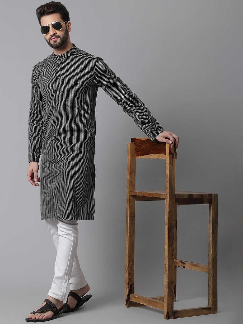 Even Apparels Black Pure Cotton Kurta With Band Collar