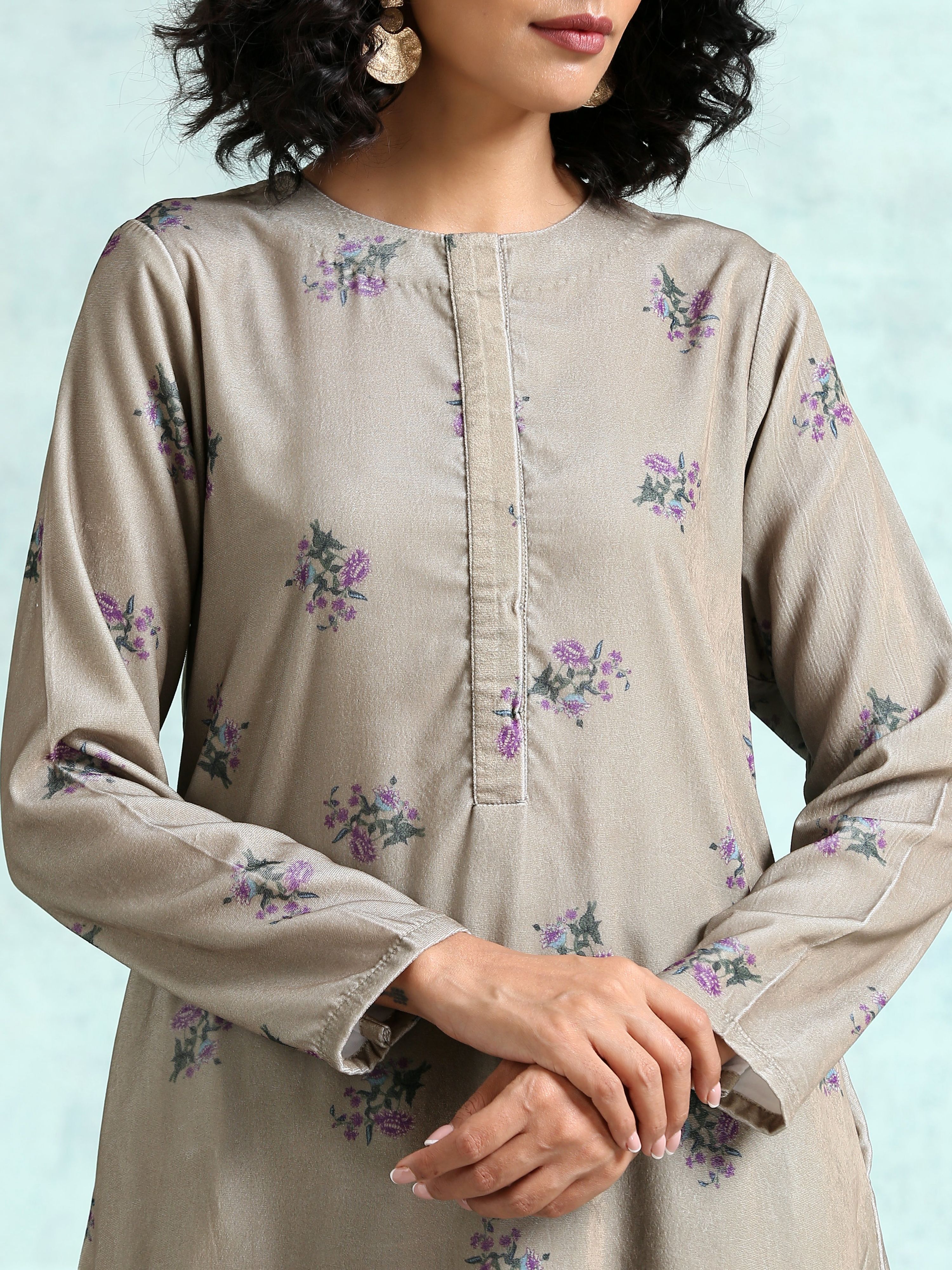 trueBrowns Sage Printed Velvet Co-Ord Set