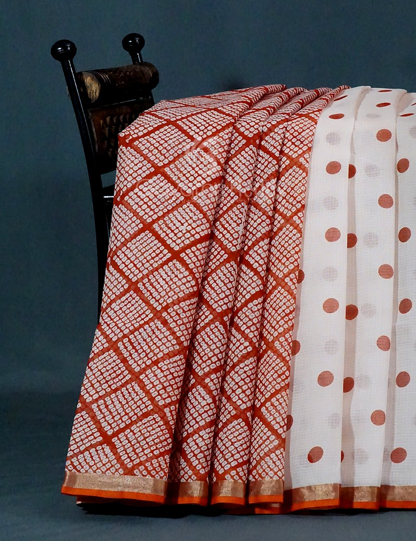 Shades of Milk White And Red Colour With Patli Pallu Design Pure Kota Cotton Saree By Gayathri Reddy Designer Studio