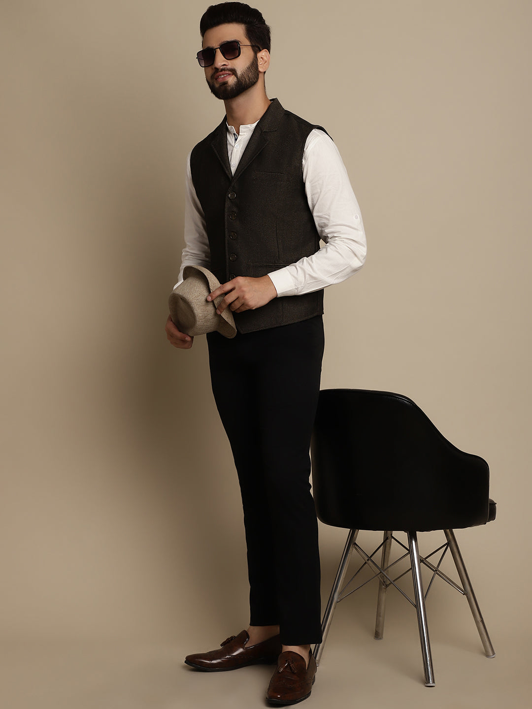 Even Apparels Men's Brown Wool Waistcoat with Notched Lapel