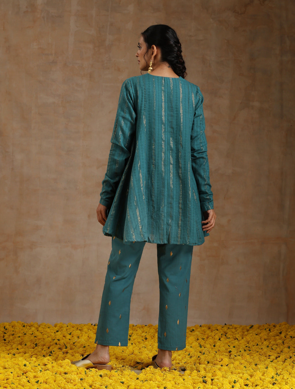trueBrowns Deep Sea Gold Cotton Flared Co-Ord Set