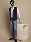 Even Apparels Men's Blue Waistcoat with Notched Lapel