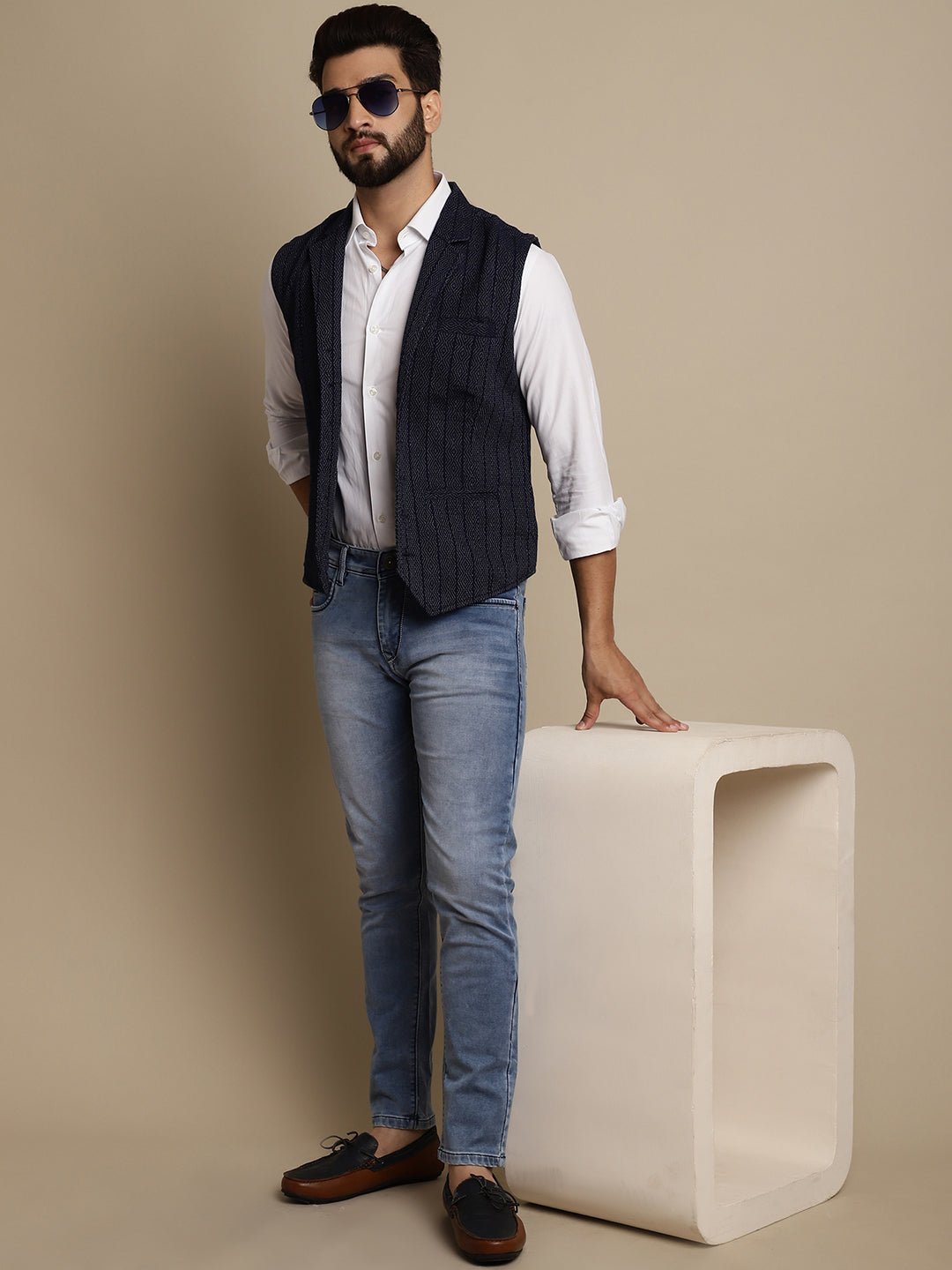 Even Apparels Men's Blue Waistcoat with Notched Lapel