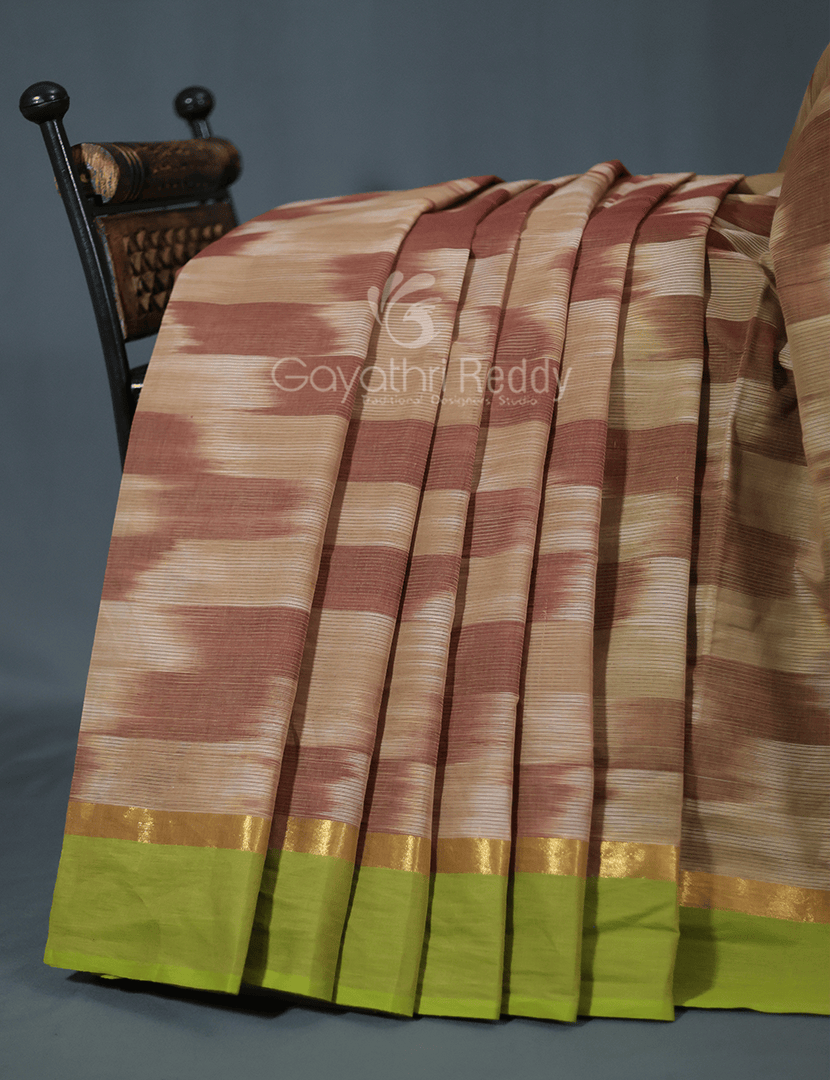 Dual Shades of Beige Mangalagiri Ikkat Cotton Saree By Gayathri Reddy Designer Studio