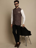 Even Apparels Men's Brown Mandarin Collar Waistcoat