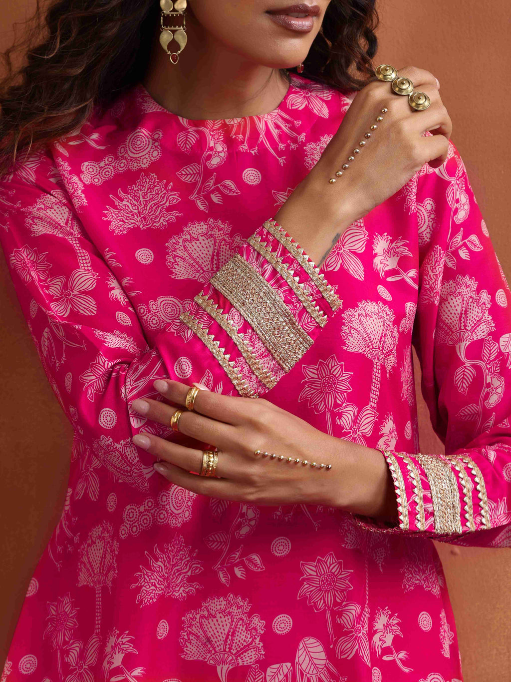 trueBrowns Red Print Sharara Set