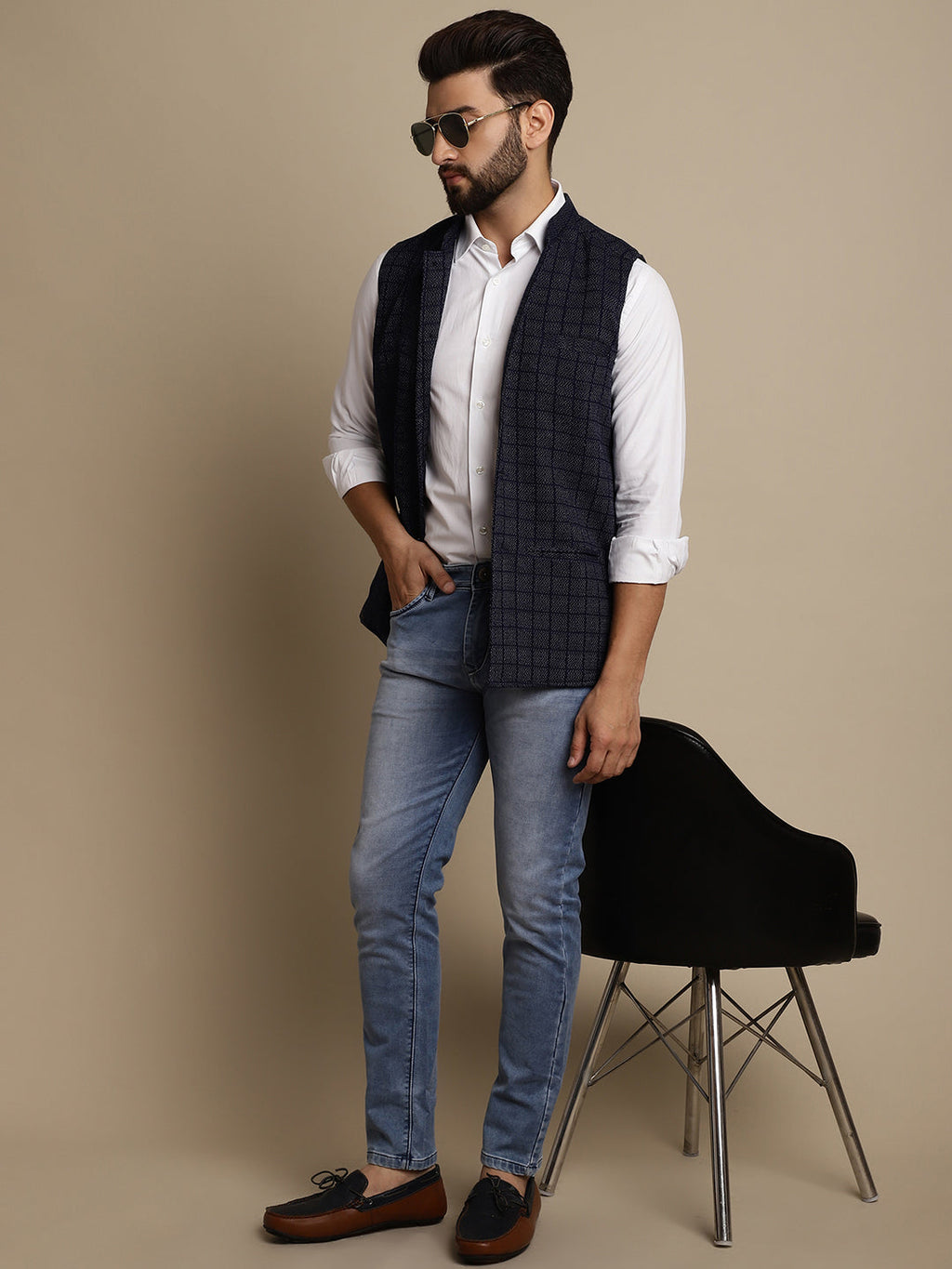 Even Apparels Men's Blue Mandarin Collar Waistcoat