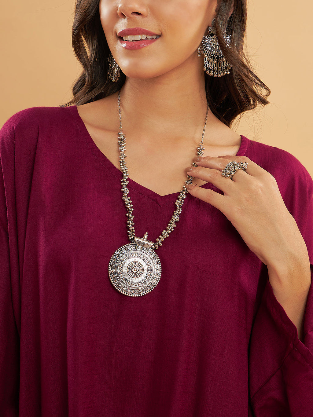 InWeave Women's Jam Wine Solid Boho Full Sleeve Coord Set