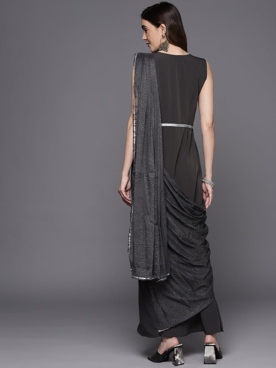Ahalyaa Abstract Print Layered Crepe Ethnic Dress