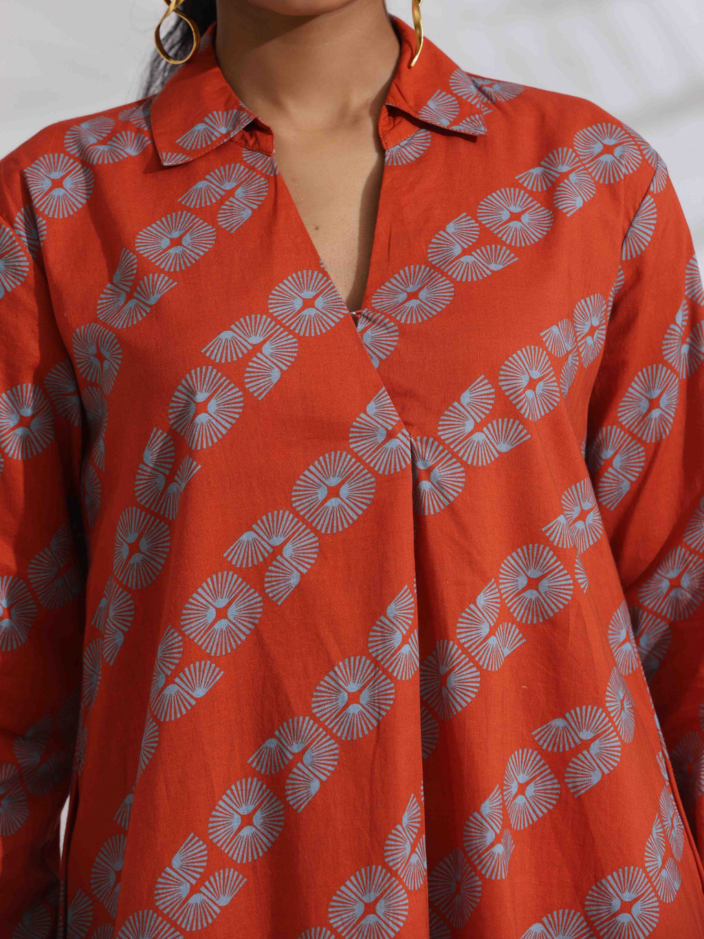 trueBrowns Orange Cotton Print Co-ord Set