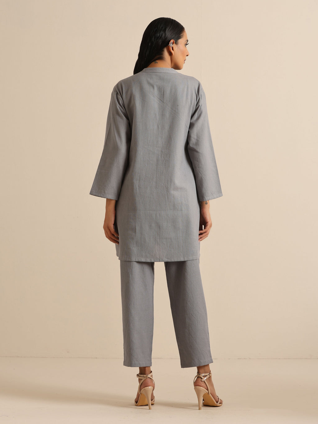 trueBrowns Steel Blue Khadi Relaxed Co-Ord Set