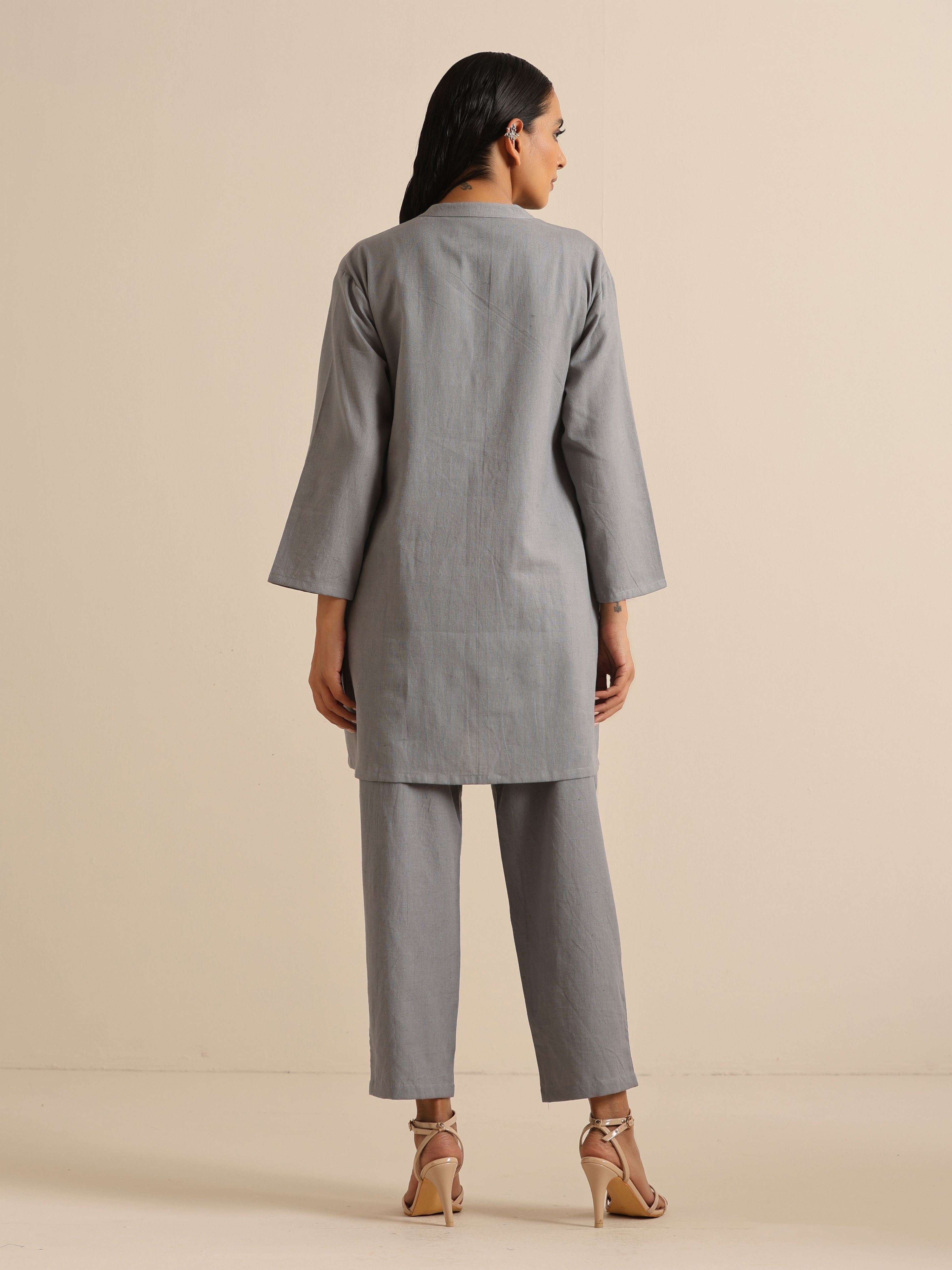 trueBrowns Steel Blue Khadi Relaxed Co-Ord Set