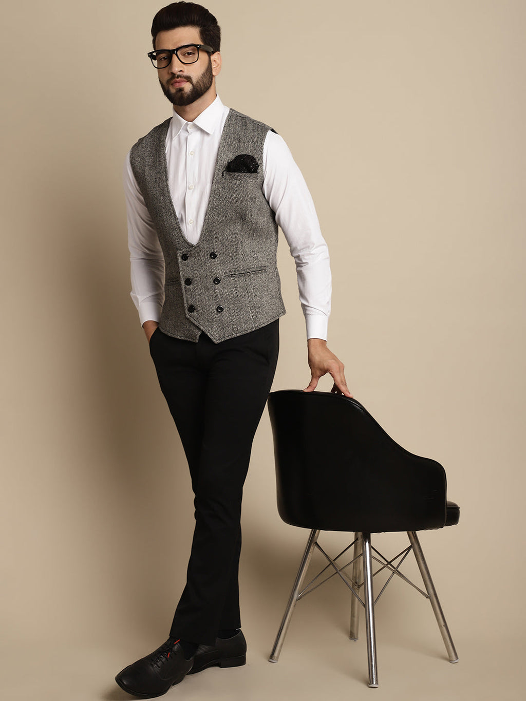 Even Apparels Men's Grey Woolen Double Breast Waistcoat