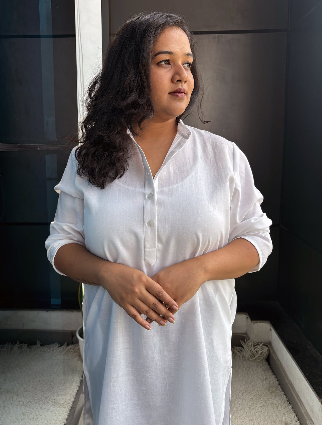 trueBrowns White Slub Kurta