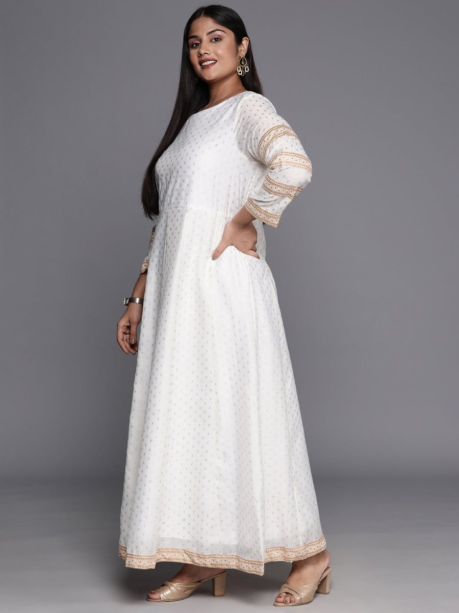 Ahalyaa Plus Size Boat Neck Maxi Ethnic Dress With Dupatta