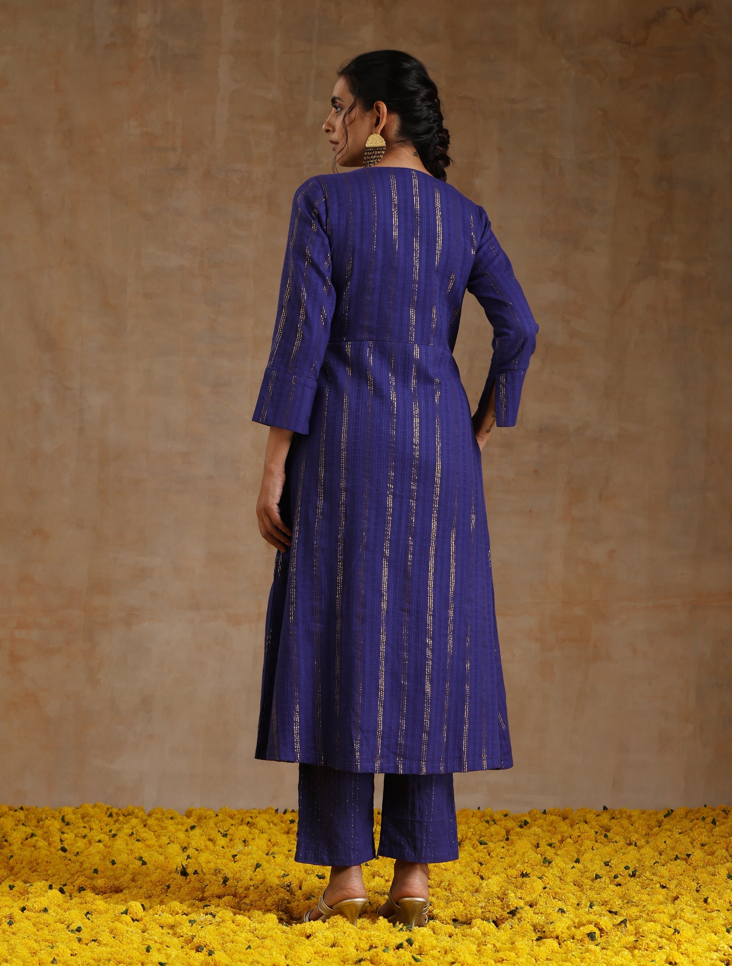 trueBrowns Spectrum Blue Gold Cotton Angrakha Kurta Set