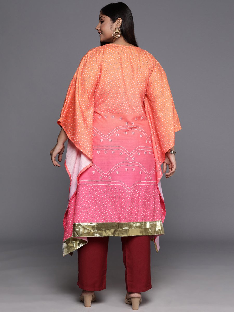 Ahalyaa Plus Size Bandhani Printed Flared Sleeves Gotta Patti Kaftan Kurta