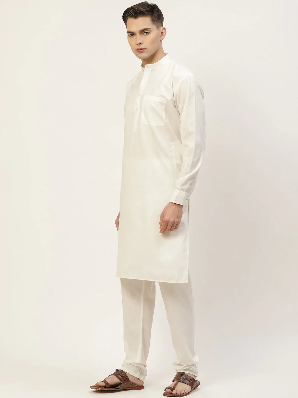 Jompers Men's Kurta Pyjama With Teal Blue Solid Nehru Jacket