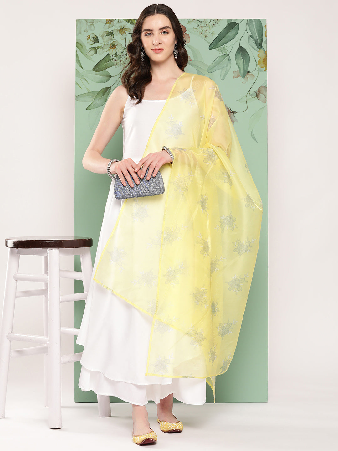 InWeave Women's Strappy Set Cream With Yellow W Chintz Or Dupatta