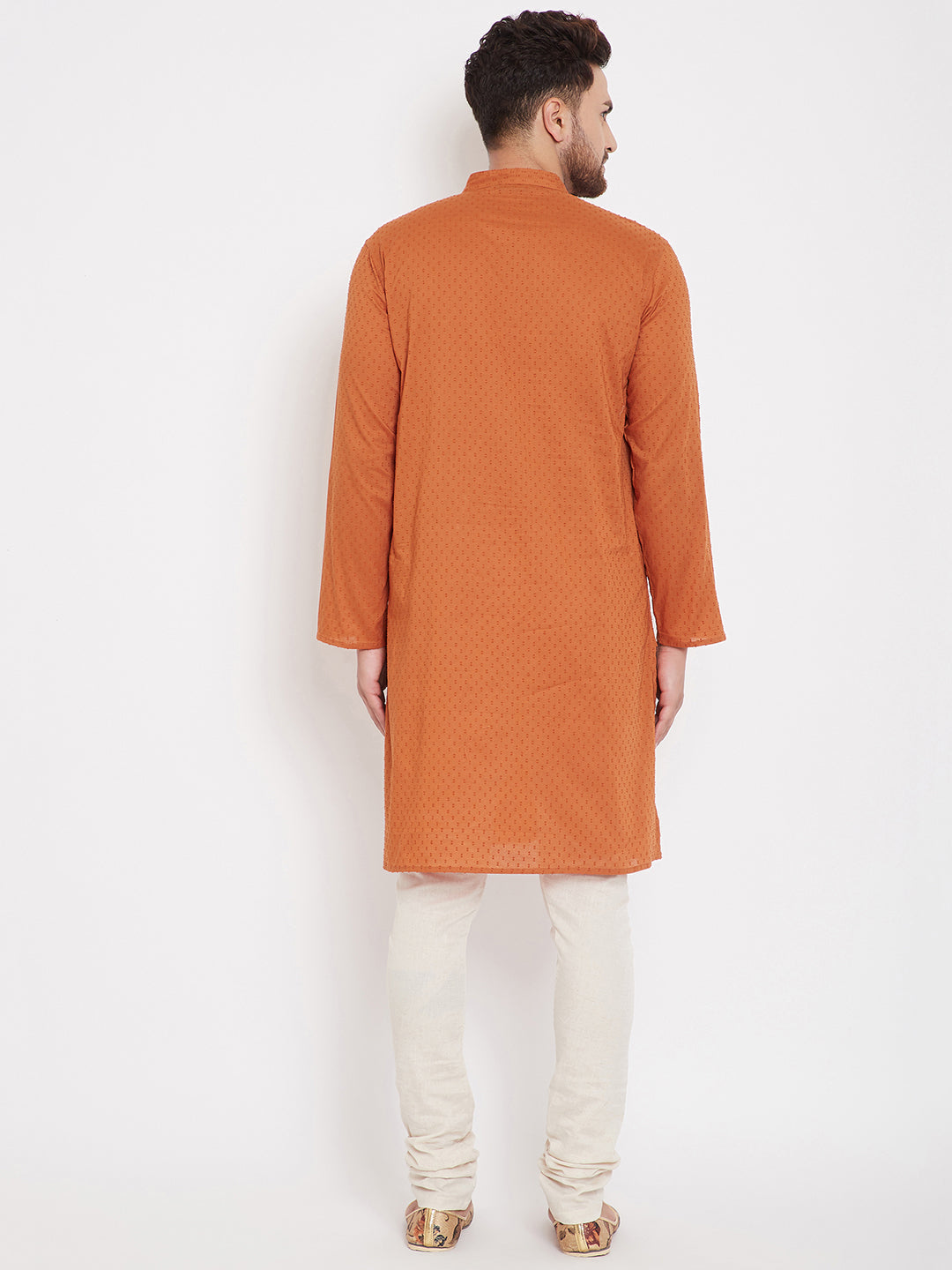 Even Apparels Orange Pure Cotton Kurta With Band Collar