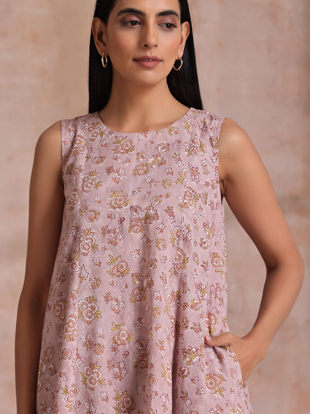 trueBrowns Grey Overall Floral Block Print Cotton High-Low Co-Ord Set