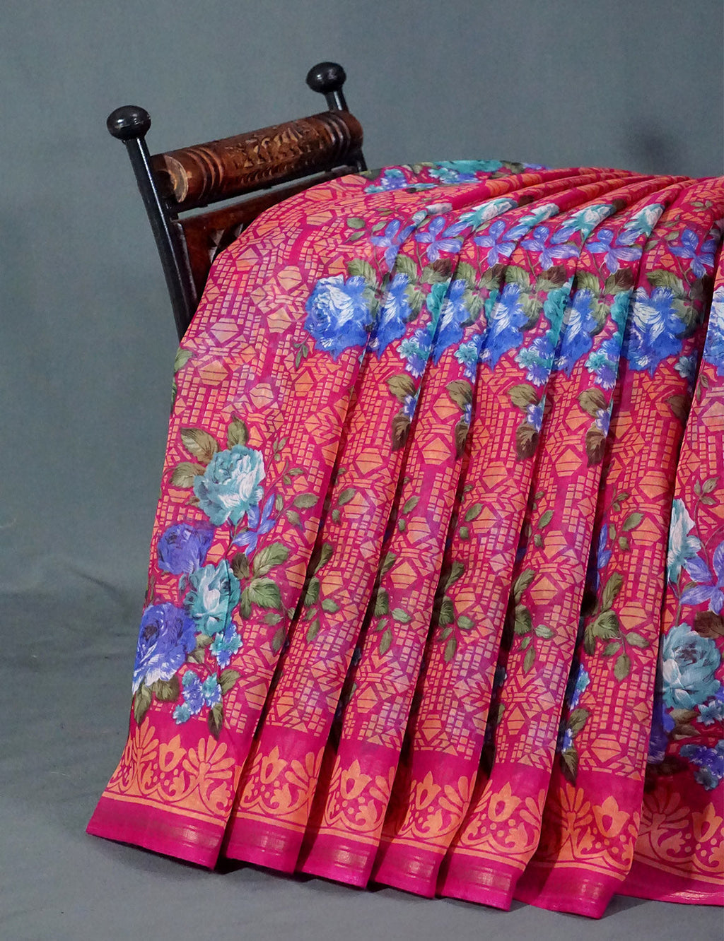 Shades of Hot Pink Colour Floral Design Semi Chanderi Saree By Gayathri Reddy Designer Studio