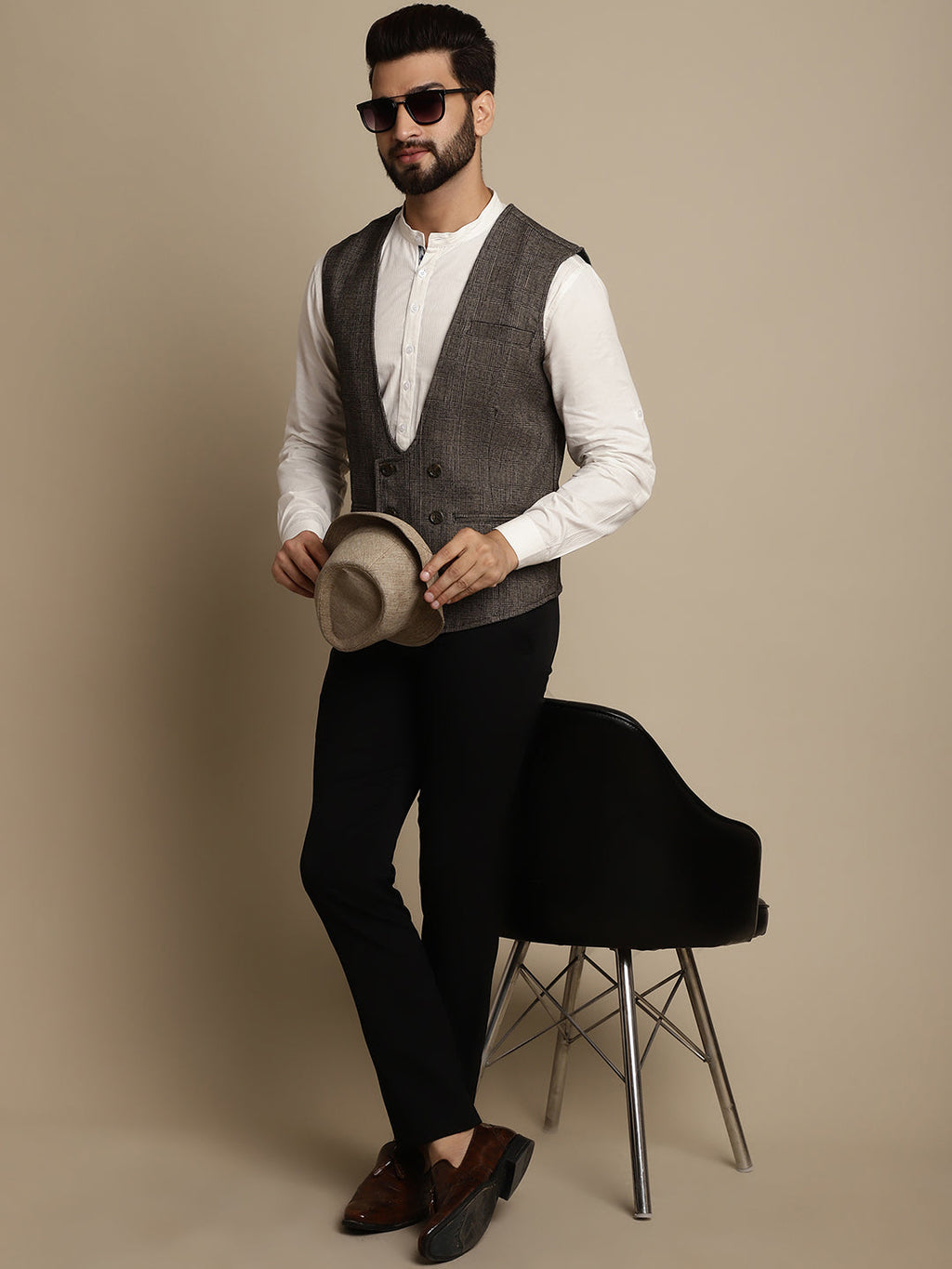 Even Apparels Men's Brown Double Breast Waistcoat