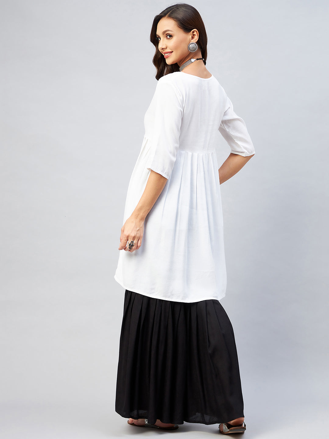 InWeave Women's Cream Short Anarkali Kurta
